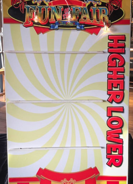 Higher Lower carnival game hire Northern Ireland, Belfast, Derry, Londonderry, Craigavon, Newtownabbey, Castlereagh, Lisburn, Ballymena, Lurgan, Portadown, Newtownards, Newry, Carrickfergus, Antrim, Coleraine, Omagh, Larne, Bandbridge, Armagh, Dungannon, Enniskillen, Cookstown, Limavady, Downpatrick, Ballymoney,  Magherafelt, Portrush, Ballycastle, Maghera,